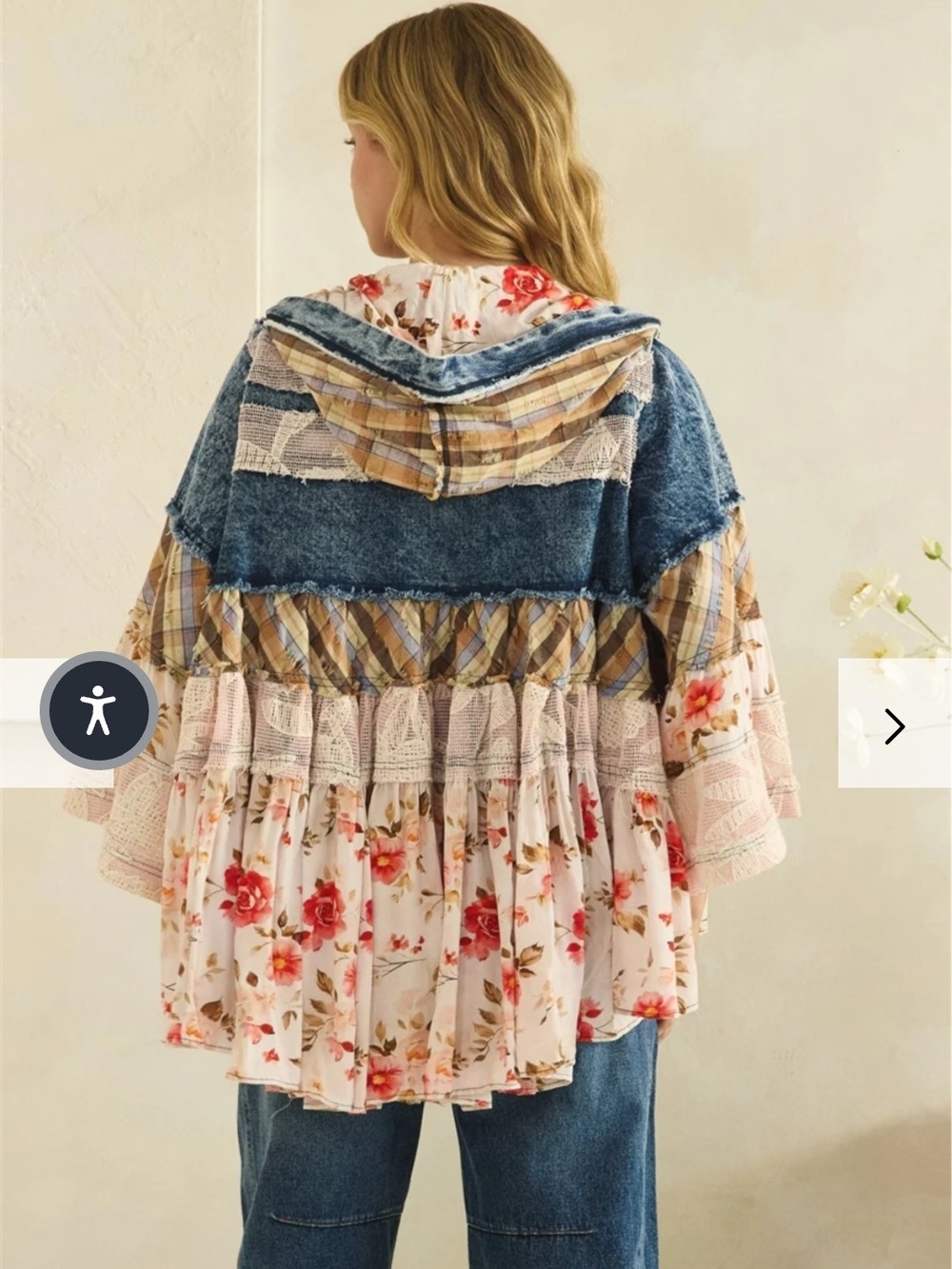 Oli & Hali Lace, Denim, & Floral Zip Hoodie - Picture 3 of 3